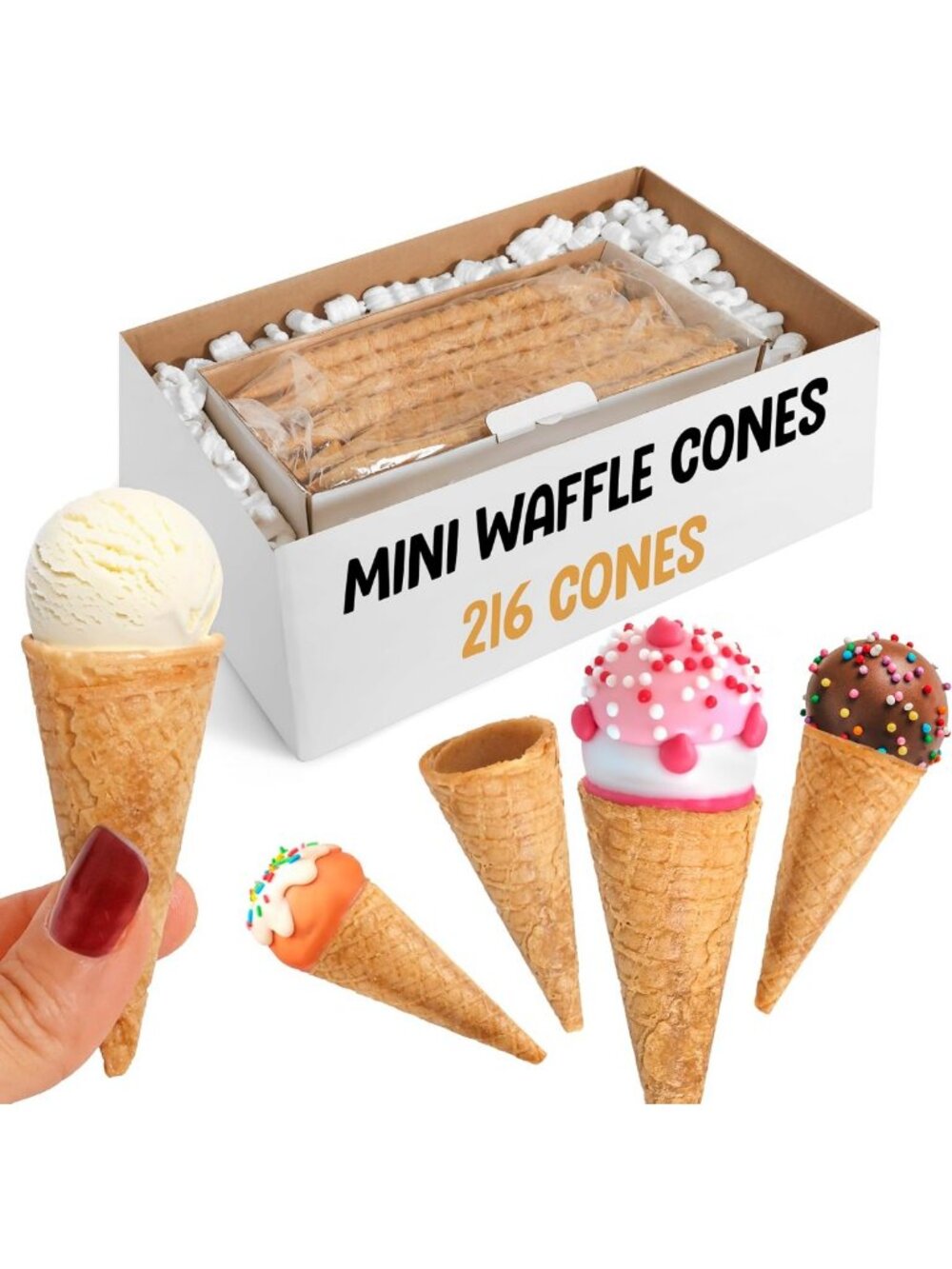 Bulk Mini Ice Cream Cones - 216 Waffle & Sugar Cones for Parties & Events